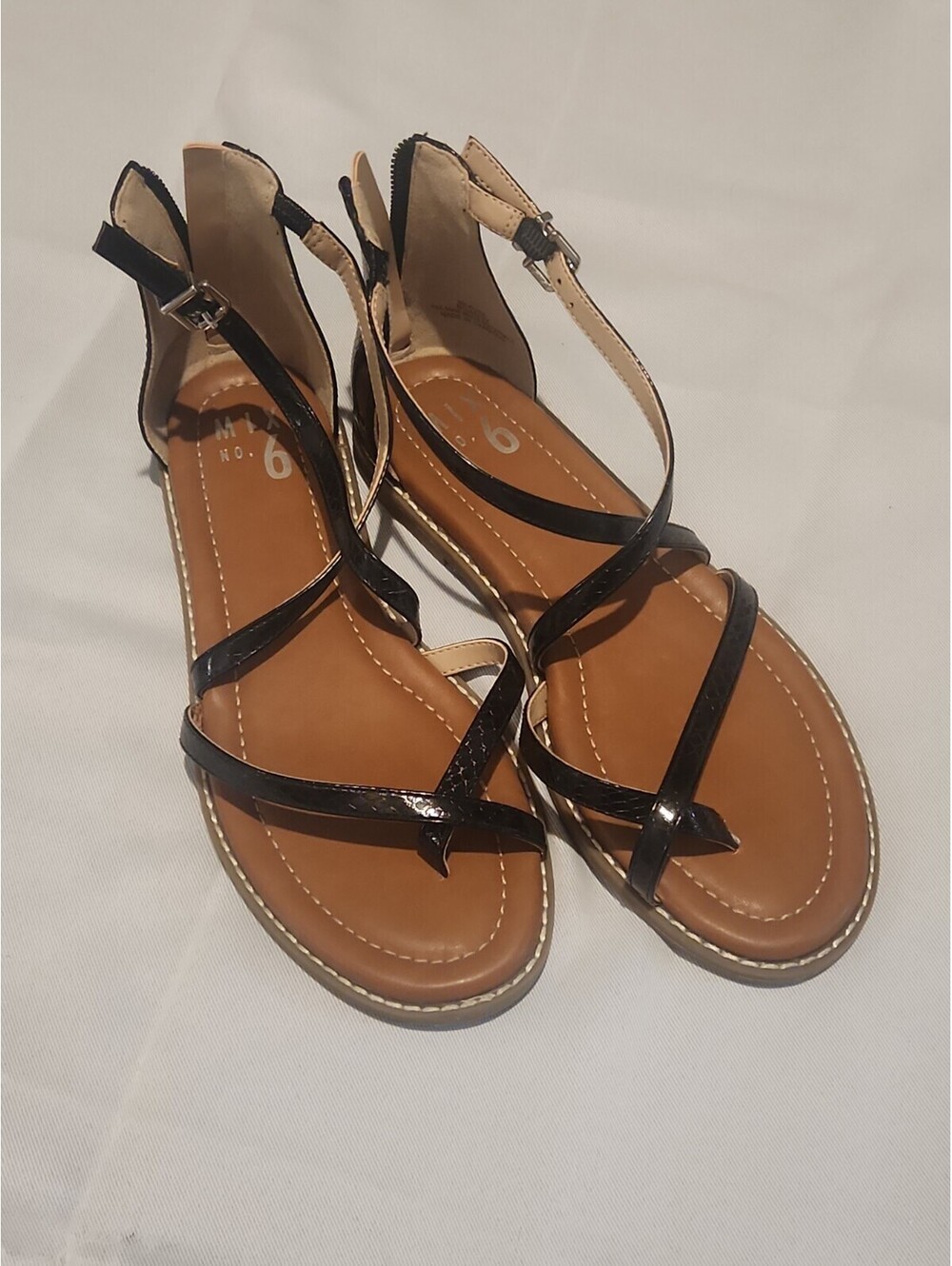 Women's Sandal Mix No.6 Summer Light weight Black Strap and Buckle Size 6